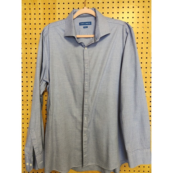 Vince‎ Camuto Dress Shirt Men's 17 34-35 Blue Design Cotton Business Slim Fit - Picture 1 of 6
